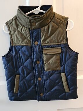 Janie and Jack Quilted Vest in Navy and Olive